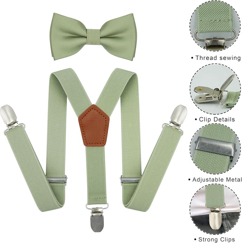 BEWDIO Adjustable Baby Boy Suspenders and Bow Tie, Pre-tied Kids Bowtie and Elastic Suspenders with 4 Strong Metal Clips - Image 2